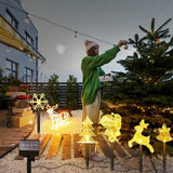 5-Piece Mixed Christmas Solar Stake Lights – Reindeer, Snowflake, Bell, Christmas Tree & Santa Claus, Warm Yellow LEDs, IP44 Waterproof