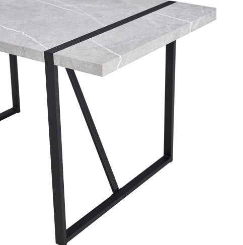 Modern 55-Inch Dining Table – Rectangular Gray MDF Top with Metal Frame, Easy Assembly for 4 People