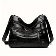 Women’s Large Capacity Shoulder Bag – Washed Leather Messenger with Multi Zipper Design