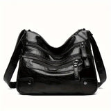 Women’s Large Capacity Shoulder Bag – Washed Leather Messenger with Multi Zipper Design