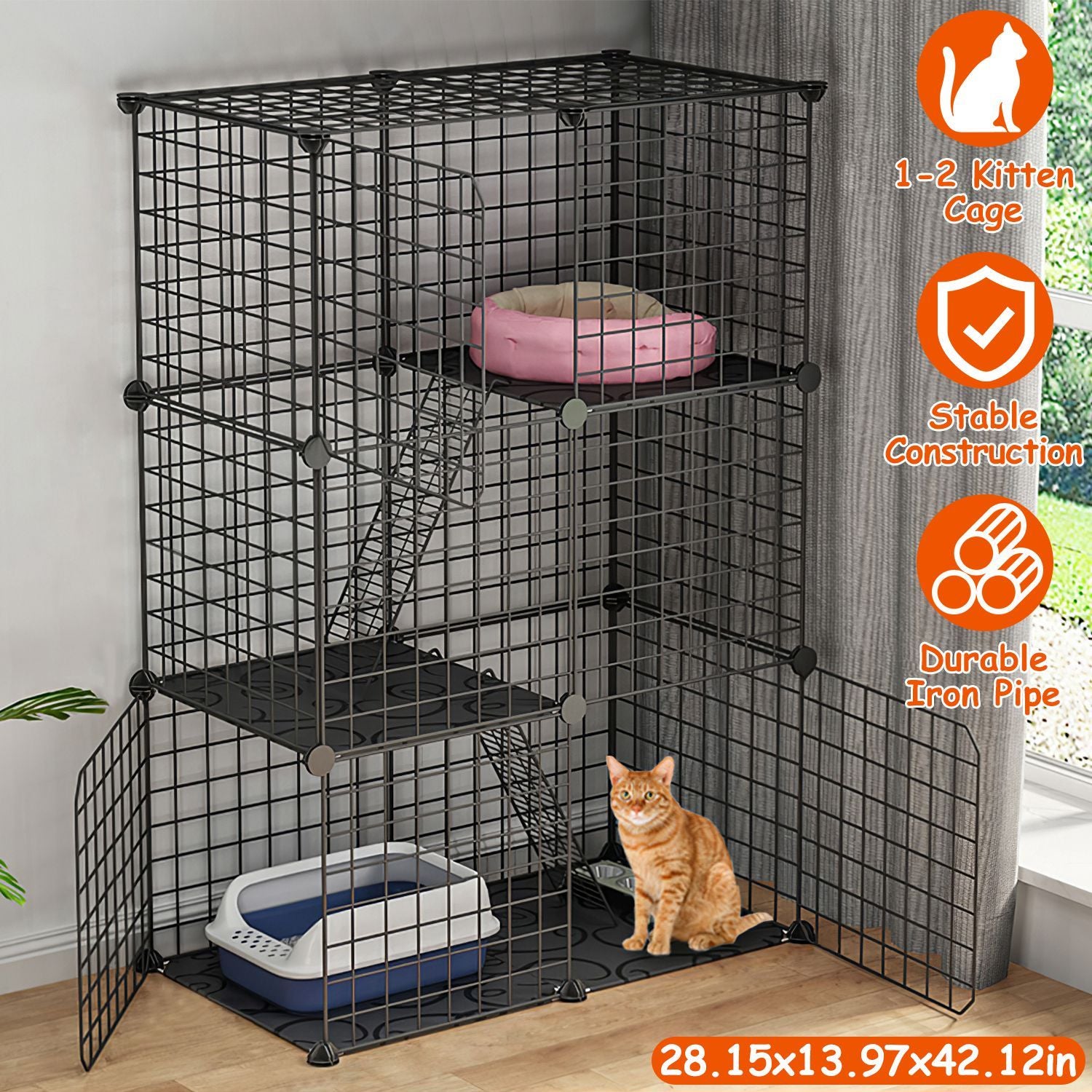 DIY Indoor Cat Cage & Small Pet Playpen – 3-Door, 3-Tier Detachable House for Kittens, Puppies & Rabbits