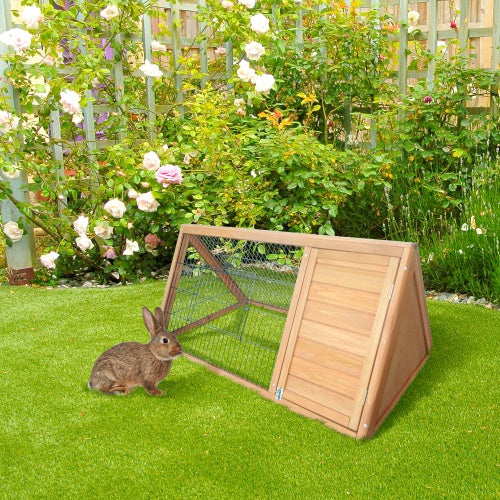 Wooden A-Frame Outdoor Rabbit Cage – Small Animal Hutch with Ramp, Weather-Resistant Roof & Secure Enclosure for Rabbits & Guinea Pigs