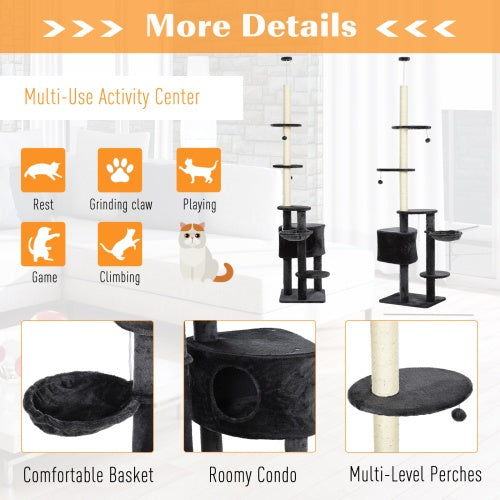 PawHut Adjustable Height Floor-to-Ceiling Vertical Cat Tree – Dark Grey