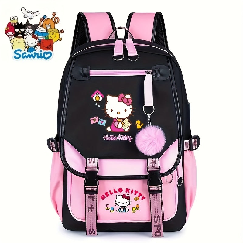 “Kawaii Hello Kitty Ultra-Light Travel & Laptop Backpack with Plush Pendant – Durable for Camping, Hiking & School”
