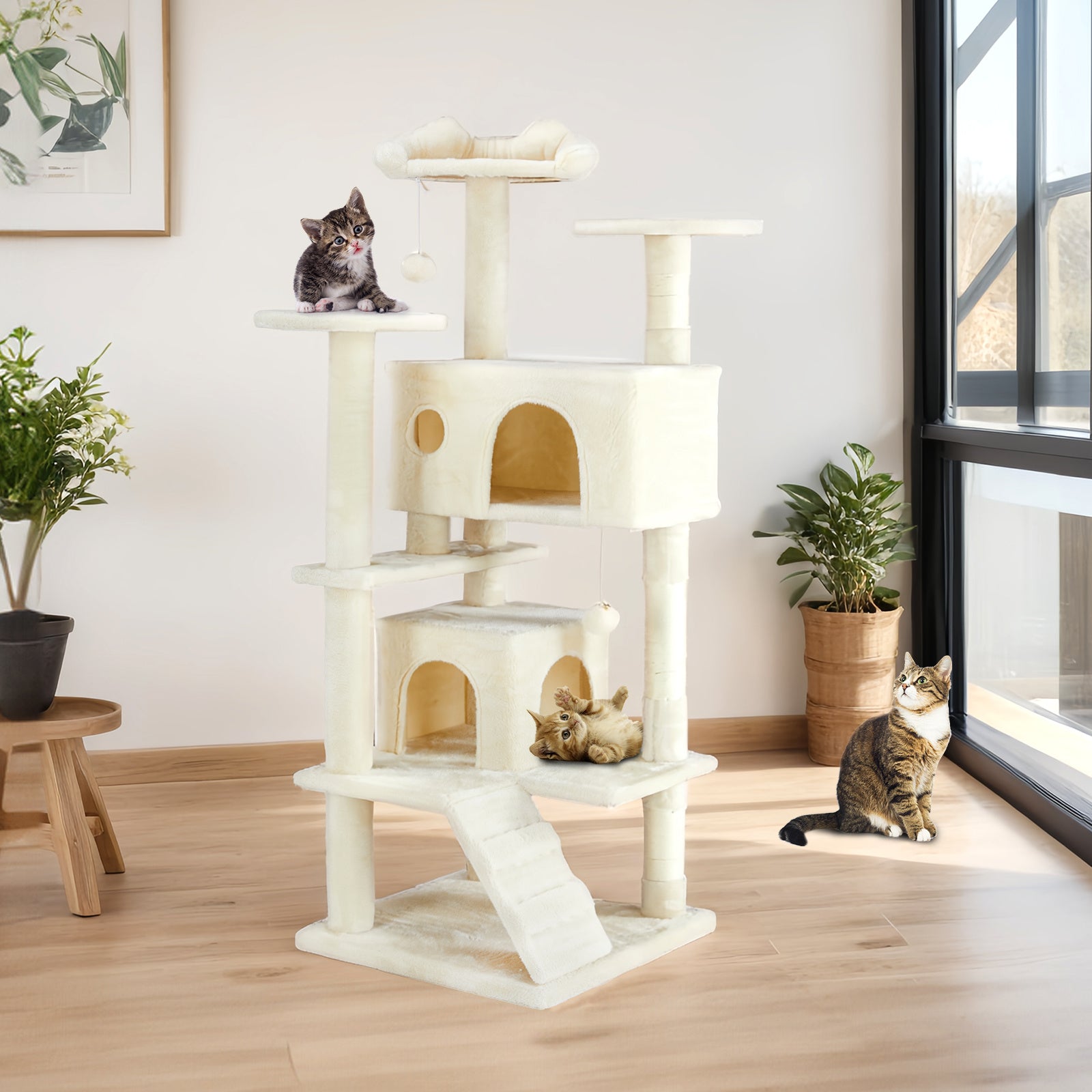 Multi-Functional Cat Treehouse – Cat Climbing Frame with Condo, Platforms, Scratching Posts & Cozy Resting Areas for Indoor Cats