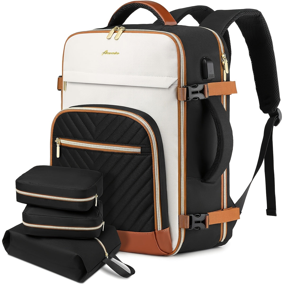 Large Carry-On Travel Backpack – TSA/Personal-Item Compatible, Fits 17″ Laptop, USB Port & 3 Packing Cubes 🧳