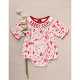 Infant Girls Floral Smocked Romper 🌸 “Daddy’s Girl” Embroidery 💖 Short Sleeve Bodysuit