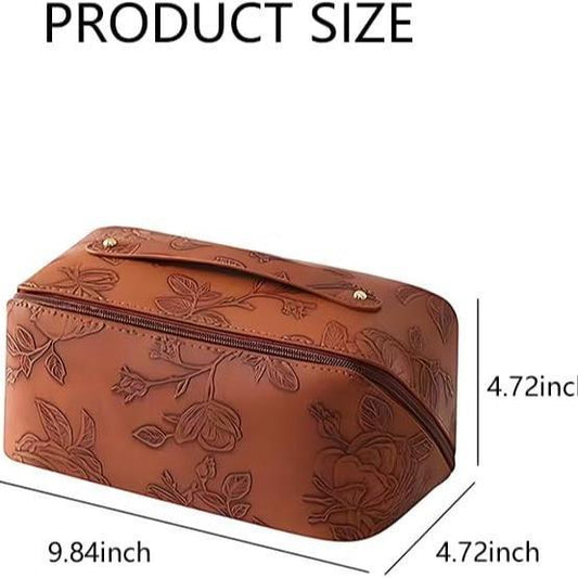 Embossed Pattern Leather Makeup Bag – Portable Cosmetics Organizer Pouch