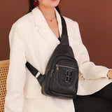 Women’s Sling Bag 🎒 Multi-Pocket Crossbody Purse – Vegan Retro Leather Braided Backpack for Travel