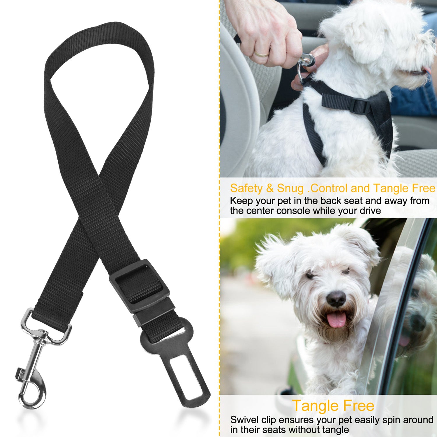 2PCS Pet Dog Seat Belt Leash – Adjustable Nylon Car Safety Leads for Dogs & Cats, Secure Vehicle Travel Harness Strap