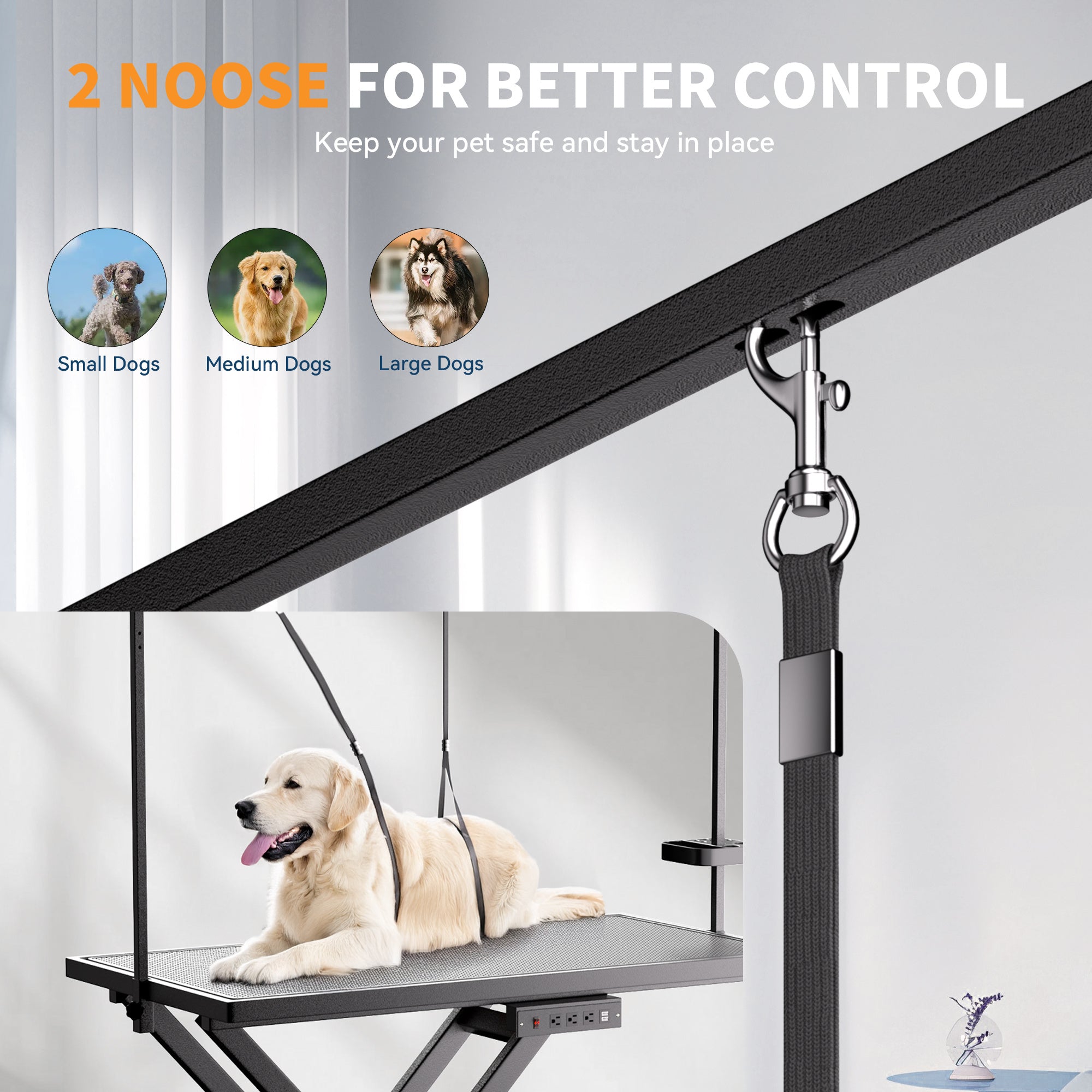 Height-Adjustable Pet Grooming Table – 50″ Electric Lift Station with Leveling Wheels, Grooming Arm, Non-Slip Top & Tool Organizer (Black)