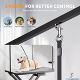Height-Adjustable Pet Grooming Table – 50″ Electric Lift Station with Leveling Wheels, Grooming Arm, Non-Slip Top & Tool Organizer (Black)
