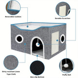 Super-Wide Indoor Cat House – Foldable & Portable, Grey