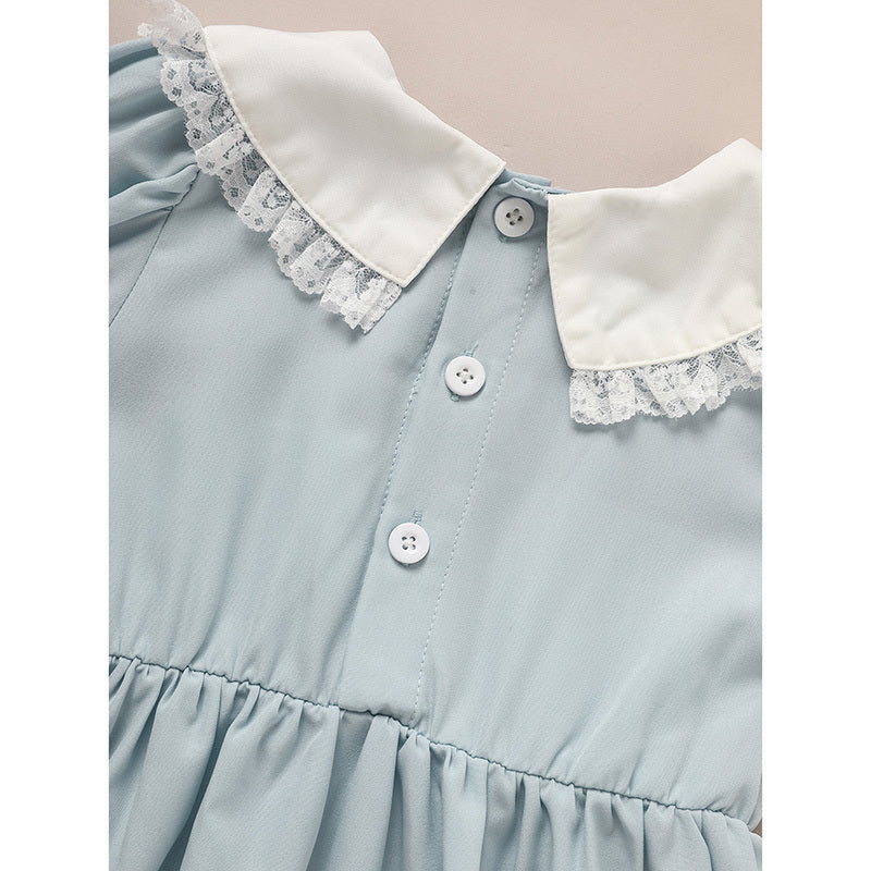 Toddler Girls Smocked Dress – Cute Puff Short Sleeve Princess Outfit with Lace Crew Neck, Elegant Party Dress for Birthdays & Special Occasions