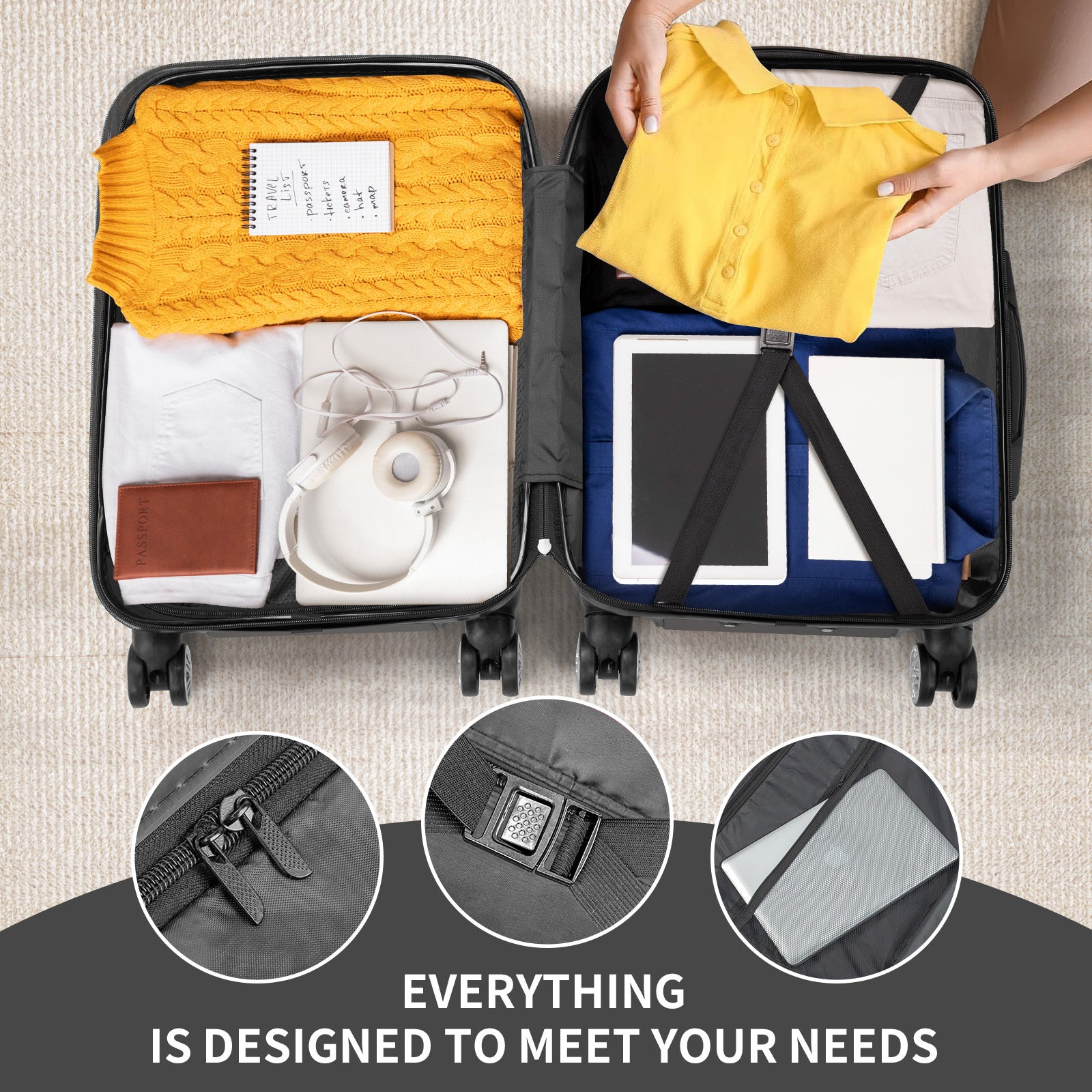 3-Piece Hardshell Luggage Set with Spinner Wheels - 20/24/28 Inch Suitcase Set with TSA Lock