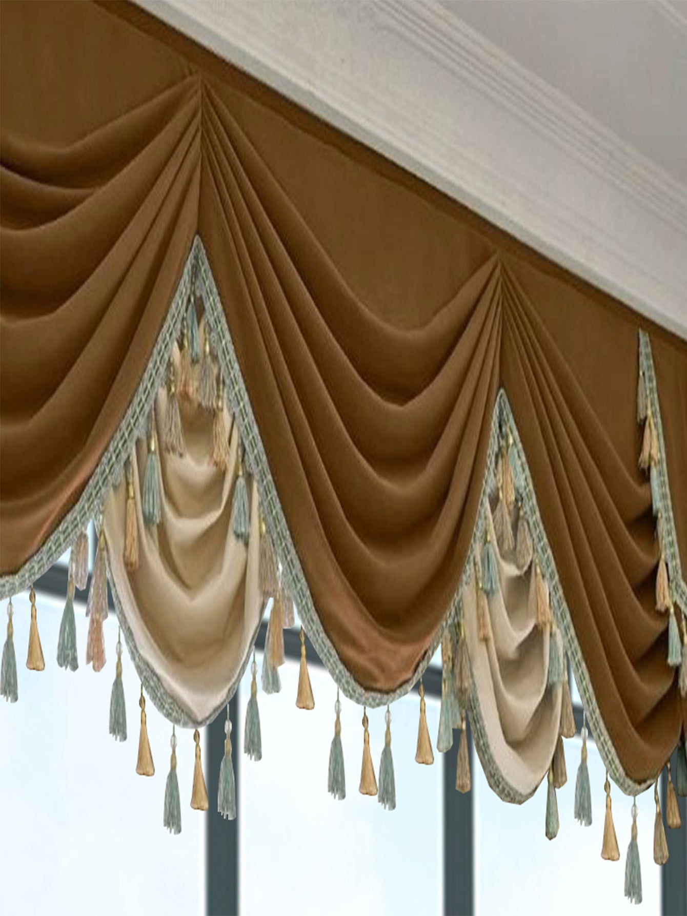 Finished Retro Villa Velvet Splicing Curtains – Thickened Light Luxury Velvet, Patchwork Design, Blackout Rod-Pocket Drapes with Wave Fold Top