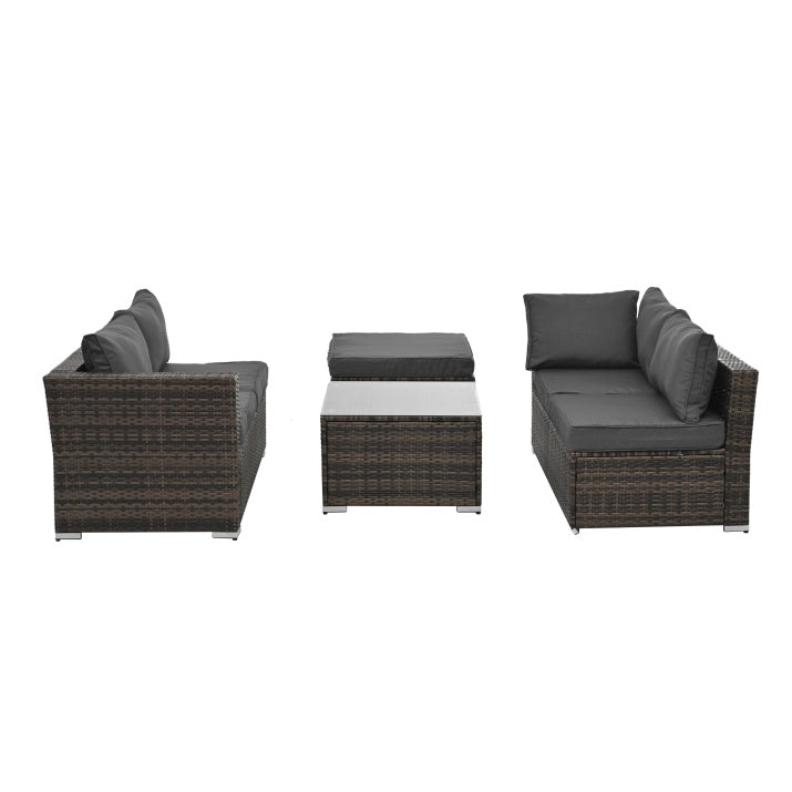 4-Piece Outdoor PE Wicker Furniture Set – Corner Sofas, Ottoman & Tempered Glass Coffee Table