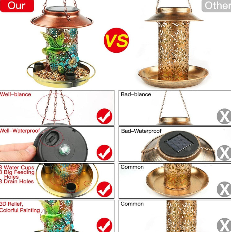 Solar Bird Feeder with Lantern Design – Hanging Metal Outdoor Bird Feeder with S-Hook, Solar Garden Light & Gift for Bird Lovers