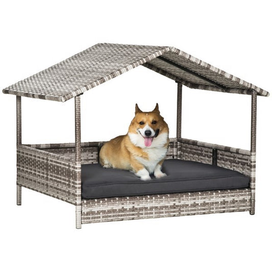 Rattan Dog Bed – Stylish Pet Sofa Tent with Washable Cushion & Non-Slip Base for Small & Medium Dogs, Indoor & Outdoor Use