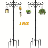 Two Heavy-Duty 76-Inch Outdoor Metal Shepherd’s Hooks – Double Bird Feeder Pole with Five-Finger Adjustable Plant Hooks, Garden & Wedding Décor
