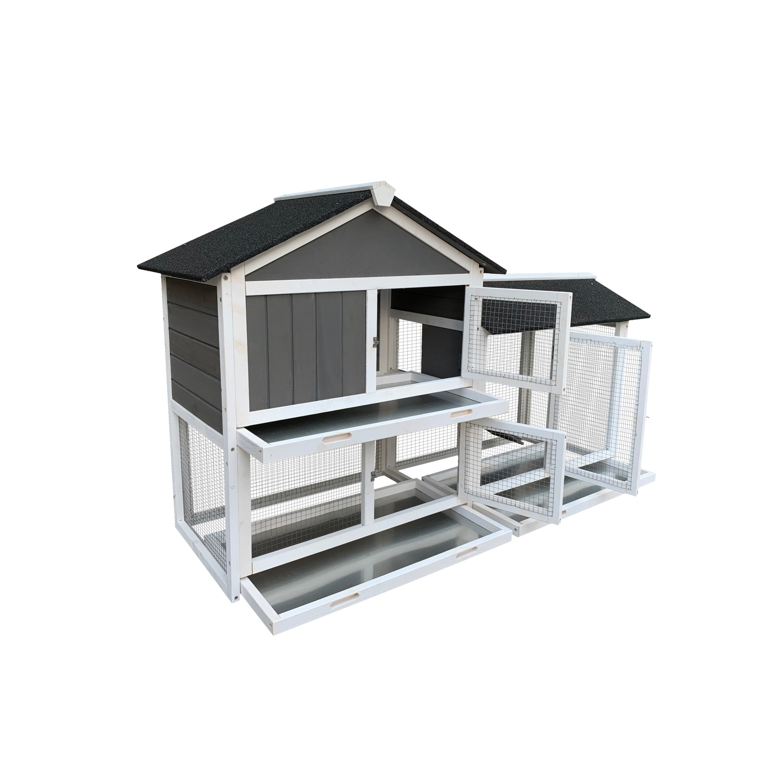 Wooden Outdoor Rabbit Hutch with Detachable Pallet Ramp & Walking Cage – Weatherproof Small Animal House for Rabbits, Guinea Pigs & Ferrets