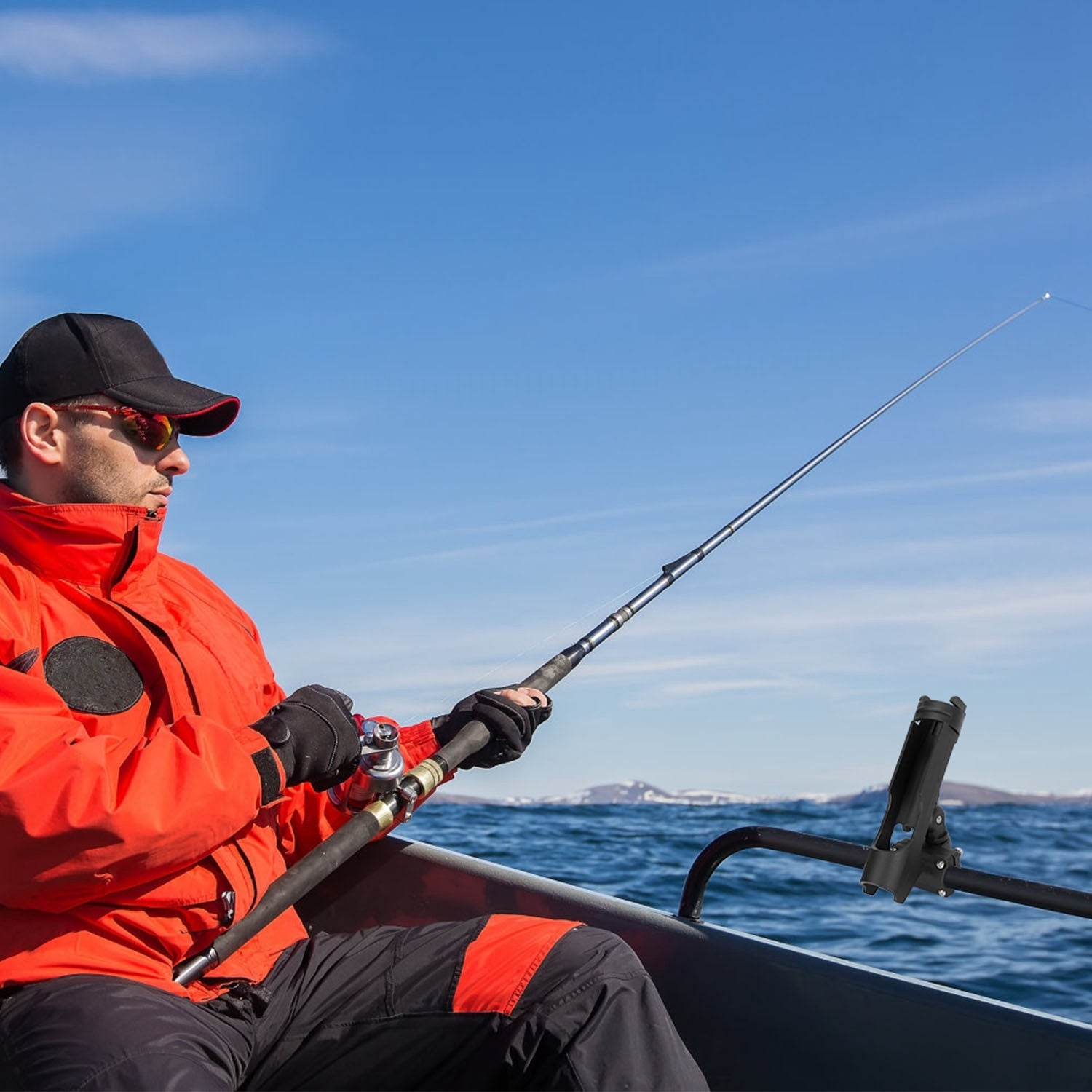 360° Rotatable Boat Fishing Rod Holder - Adjustable Kayak Pole Holder with Rail Clamp Mount