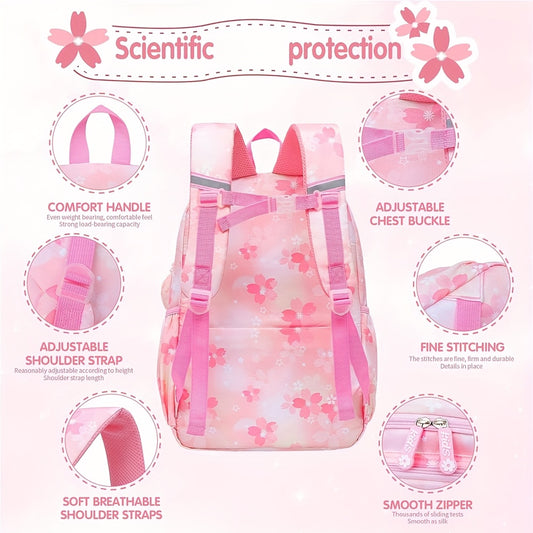 Hello Kitty Student Backpack Set – Pink Large Capacity Backpack, Pendant & 2 Badges + Stationery Set