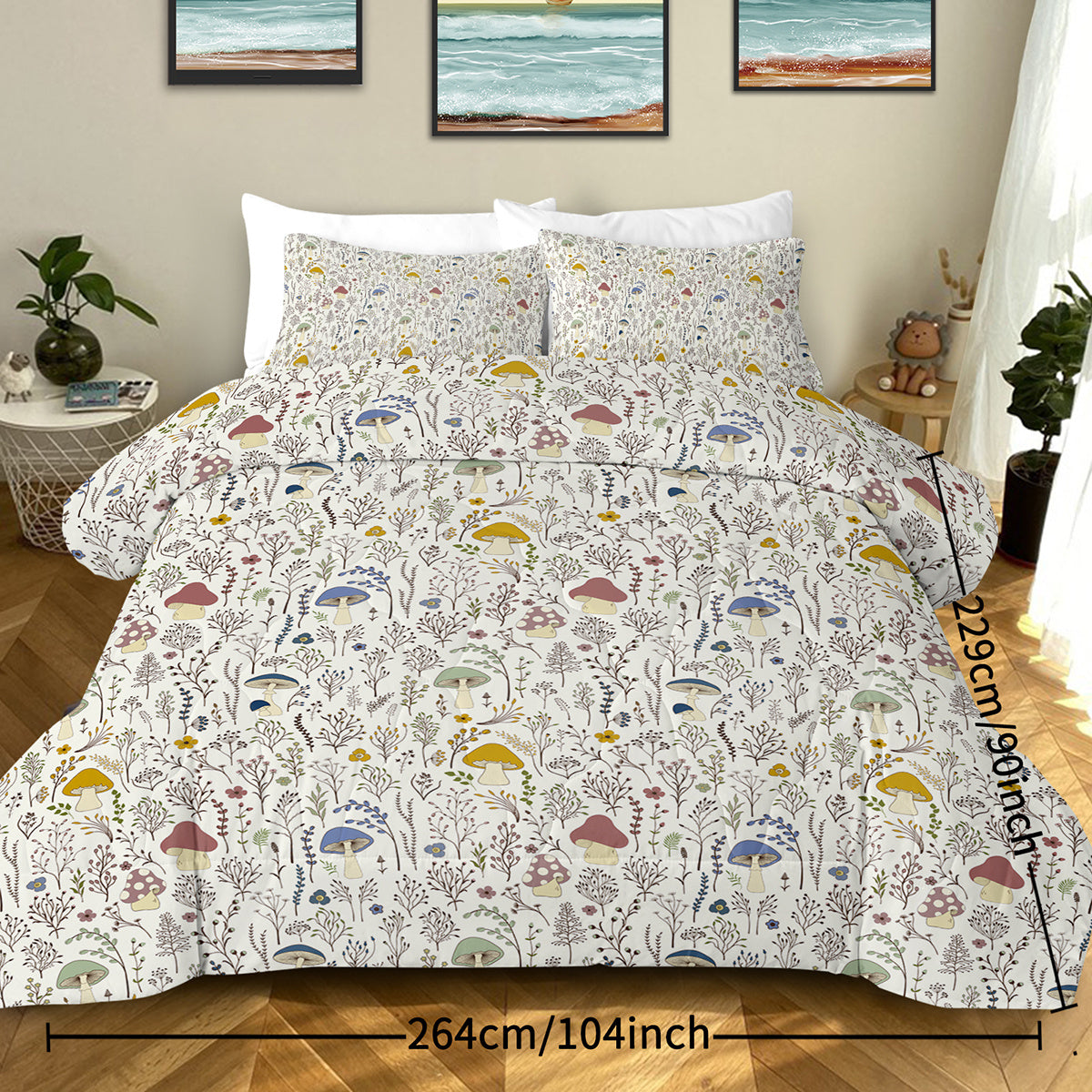 3-Piece Mushroom Decoration Comforter Set – Soft Microfiber, Includes Comforter & 2 Pillowcases, Available in Twin/Full/Queen/King