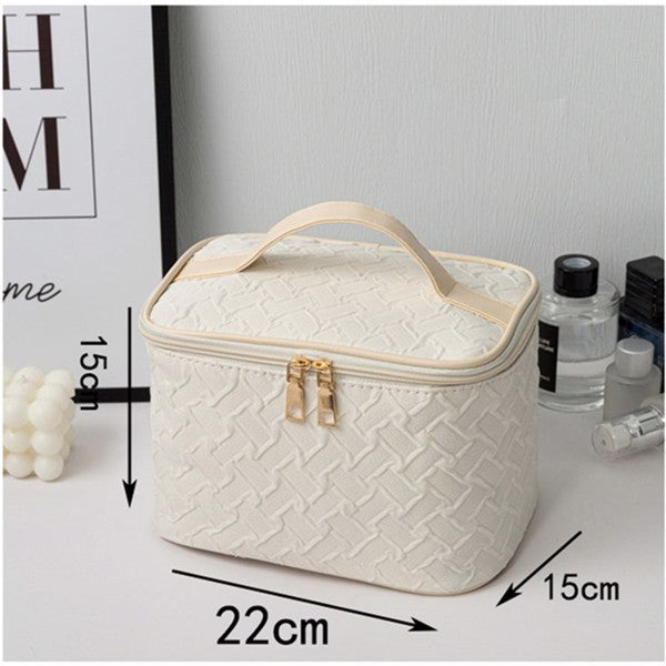 White Large-Capacity Travel Makeup Bag – Portable Cosmetic Organizer for Women