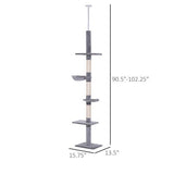 PawHut 9′ Adjustable Floor-to-Ceiling Vertical Cat Tree – 5-Tier Plush Platforms with Sisal Scratching