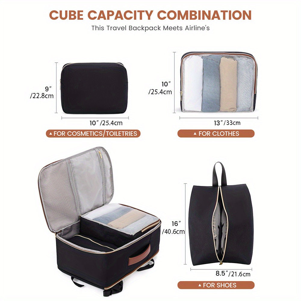 Lovevook Women’s Quilted Travel Backpack – 10.57 gal Capacity, Multi-Compartment Carry-On with 17.3″ Laptop Sleeve (Black/White/Brown)