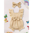 Infant Baby Girl Solid Color Onesie Outfit – Square Neck Bow Romper with Matching Headband, Cute Summer Clothes for Toddlers
