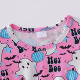 3pcs Toddler Girls Halloween Dress Set – Long Sleeve A-Line Outfit with Skull, Ghost & Bats Print, Spooky Party Costume for Kids