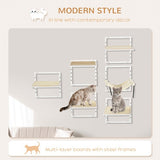 PawHut 6-Piece Modern Cat Wall Shelves – Height Adjustable Jumping Platforms & Climbing Furniture for Indoor Cats