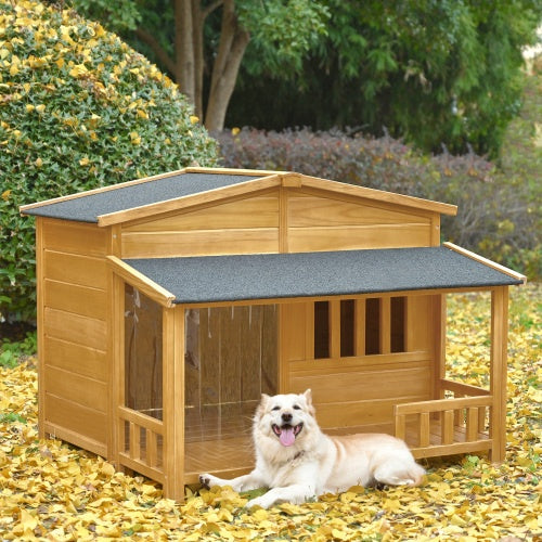 GO 47.2" Wooden Dog House – Outdoor & Indoor Pet Kennel with Porch, Solid Wood Construction & Weatherproof Design