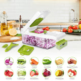 12-in-1 Vegetable Chopper with Container – Multifunctional Slicer, Dicer, Grater, Peeler & Kitchen Tool Set