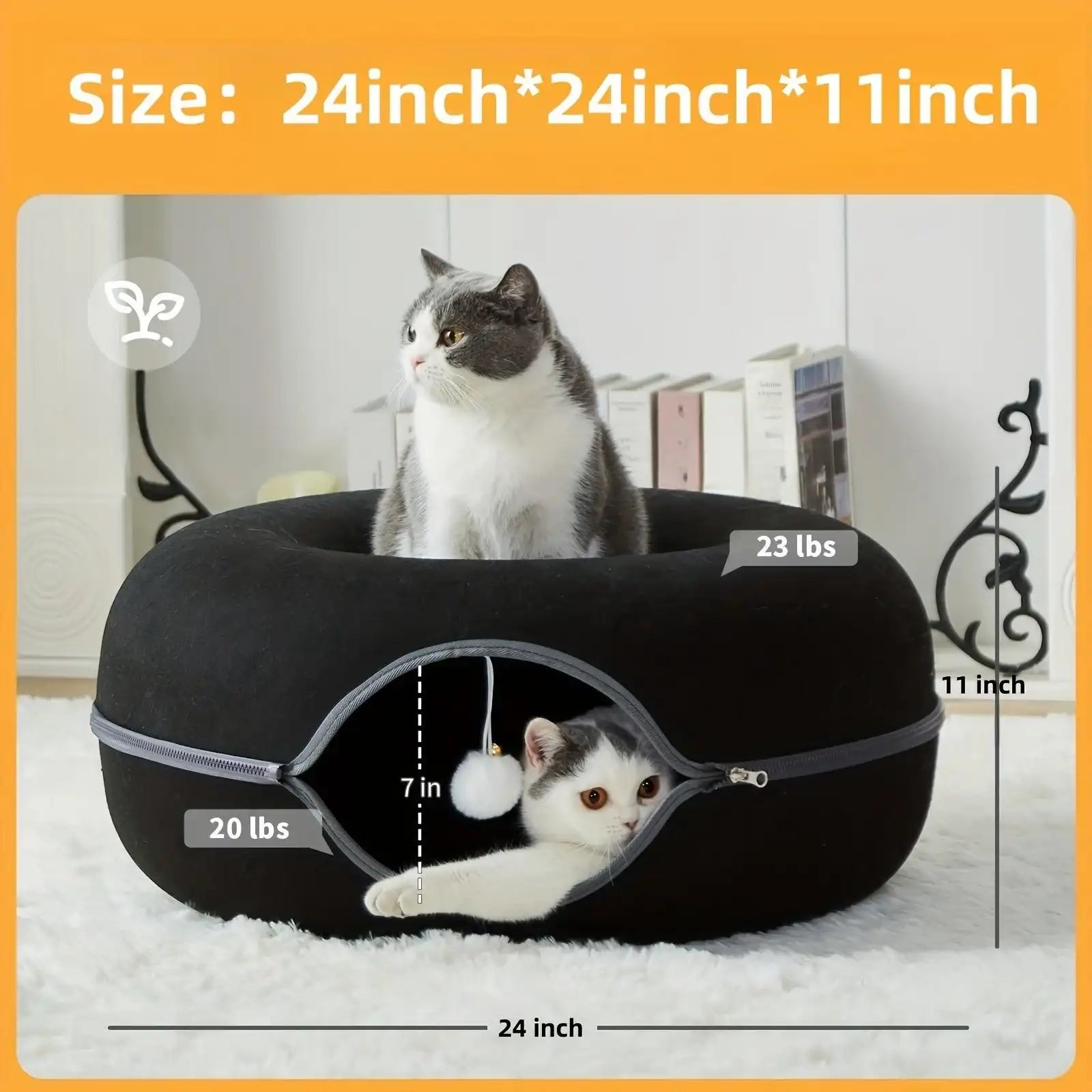Peekaboo Cat Cave for Indoor Cats, Cat Donut Cat Tunnel Bed, Scratch Resistant Cat Toys for Medium Large Cats - PulinGO