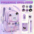 Kuromi Large‑Capacity Backpack Set – Purple Edition for Kids & Teens + 6 Badge Pins, Stationery Set & Plush Charm