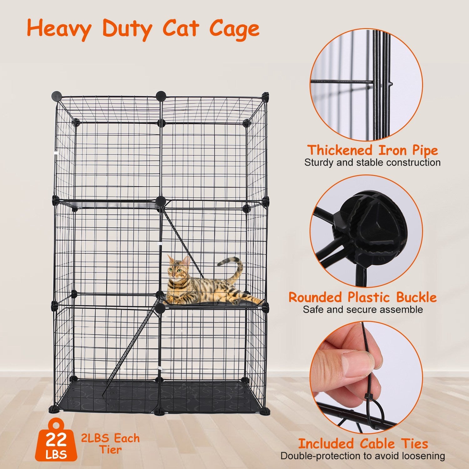 DIY Indoor Cat Cage & Small Pet Playpen – 3-Door, 3-Tier Detachable House for Kittens, Puppies & Rabbits