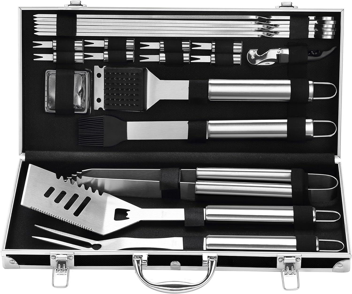 22-Piece Stainless Steel BBQ Tool Set – Complete Grilling Kit in Sleek Black Aluminum Case