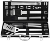 22-Piece Stainless Steel BBQ Tool Set – Complete Grilling Kit in Sleek Black Aluminum Case
