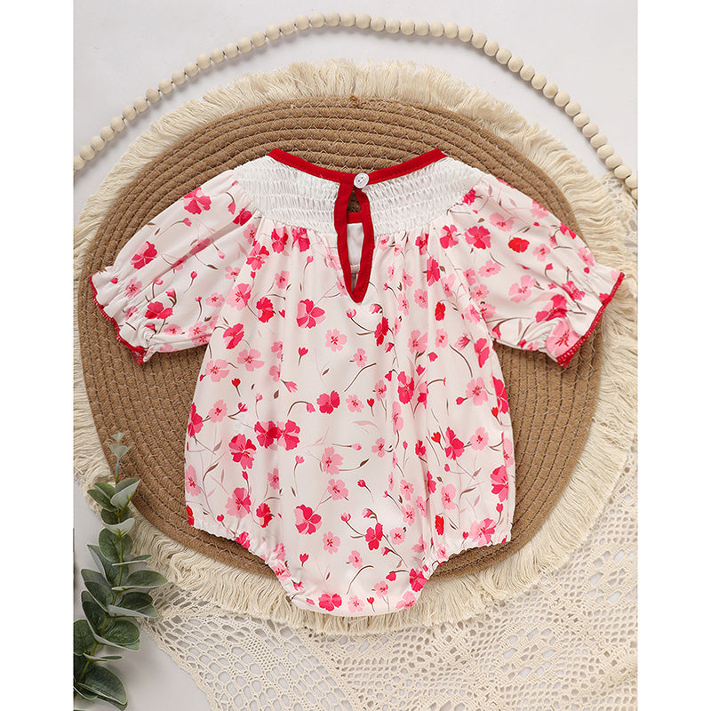Infant Girls Floral Smocked Romper 🌸 “Daddy’s Girl” Embroidery 💖 Short Sleeve Bodysuit