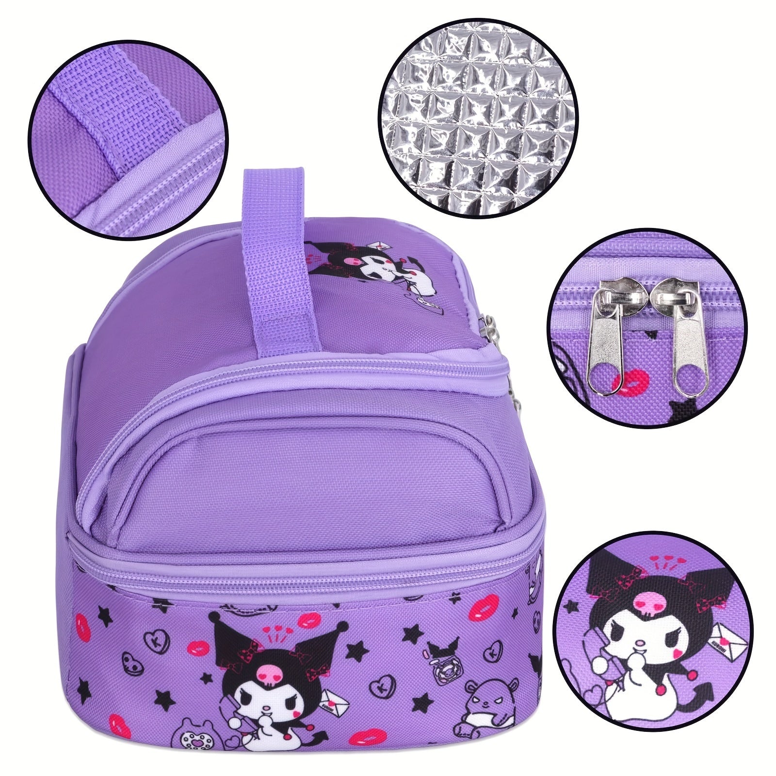 Kuromi Insulated Lunch Tote – Cartoon Pink Lunch Box Bag for Work, Travel & Picnic