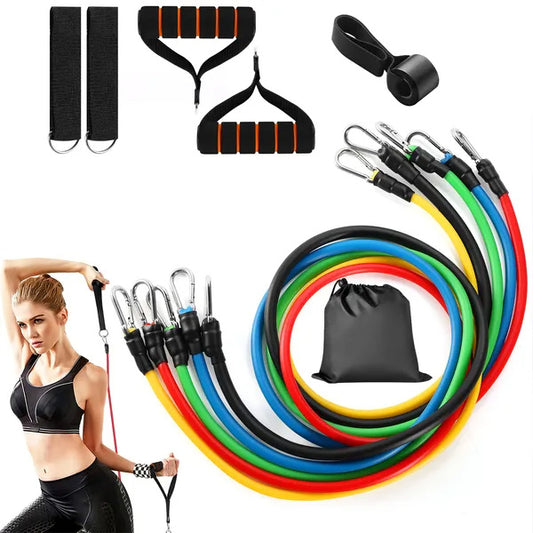 11pcs Resistance Bands Set – Fitness Workout Tubes with Handles, Door Anchor & Carry Bag for Home & Gym Training (10–100 lbs)