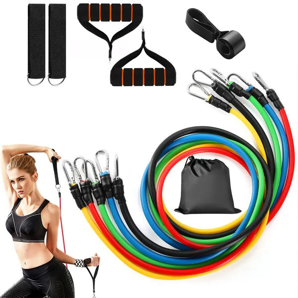 11pcs Resistance Bands Set – Fitness Workout Tubes with Handles, Door Anchor & Carry Bag for Home & Gym Training (10–100 lbs)