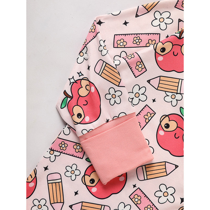 Adorable Infant Back-to-School Romper 🍎✏️ Apple & Pencil Print Long Sleeve Jumpsuit 👶