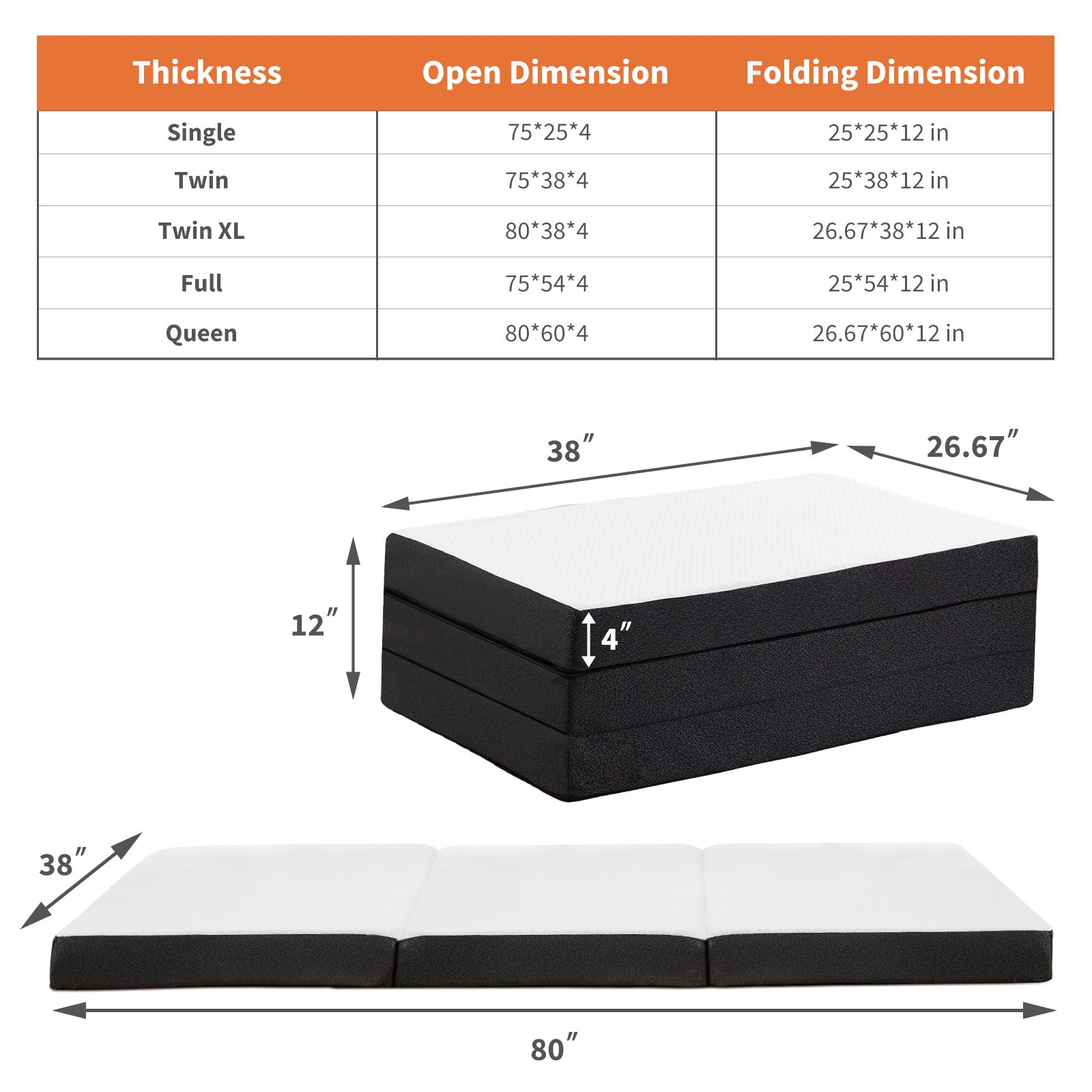 Triple Fold Memory Foam Pad – Portable, Lightweight, Comfortable Sleeping Mattress for Home, Travel & Camping