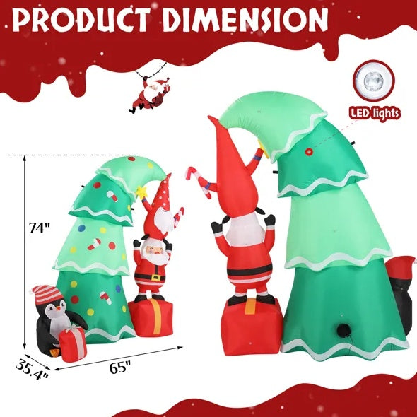 6-Ft Inflatable Christmas Tree with Elf & Santa – Lighted Outdoor Holiday Decoration