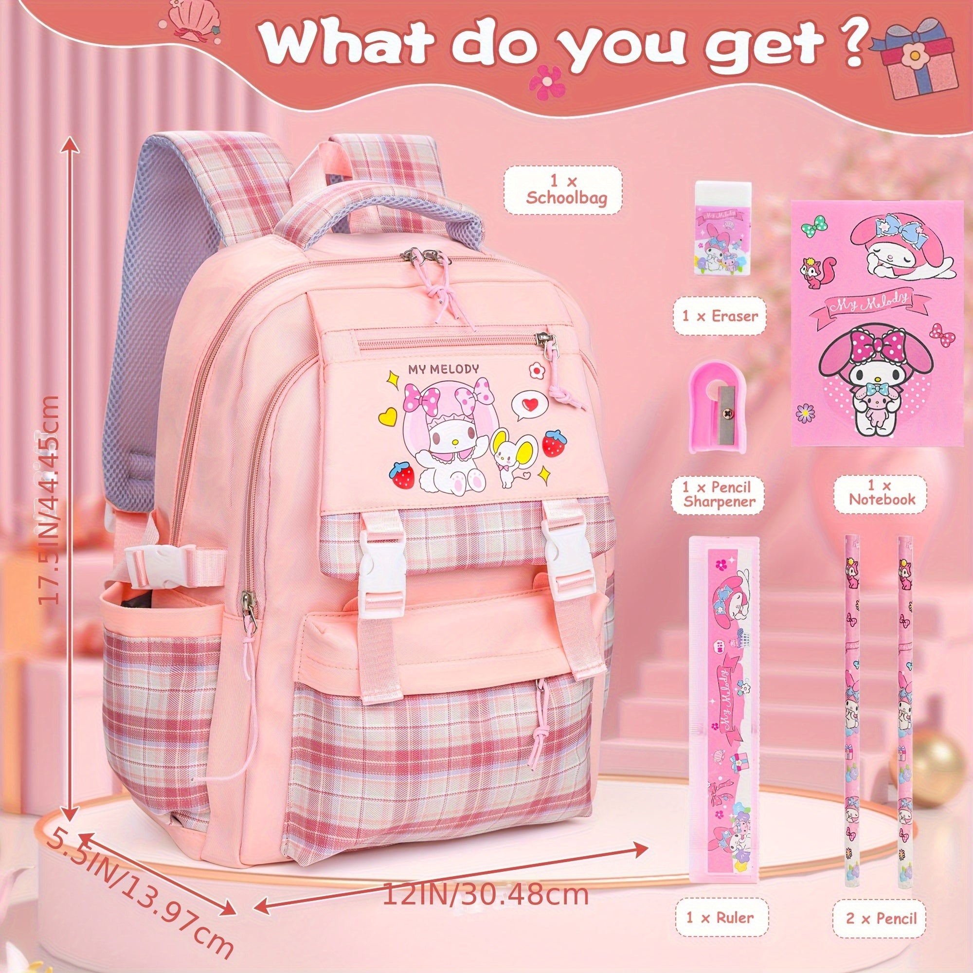 Sanrio Hello Kitty Large Capacity Backpack Set – Pink Cartoon Backpack with Stationery Bundle & Adjustable Straps