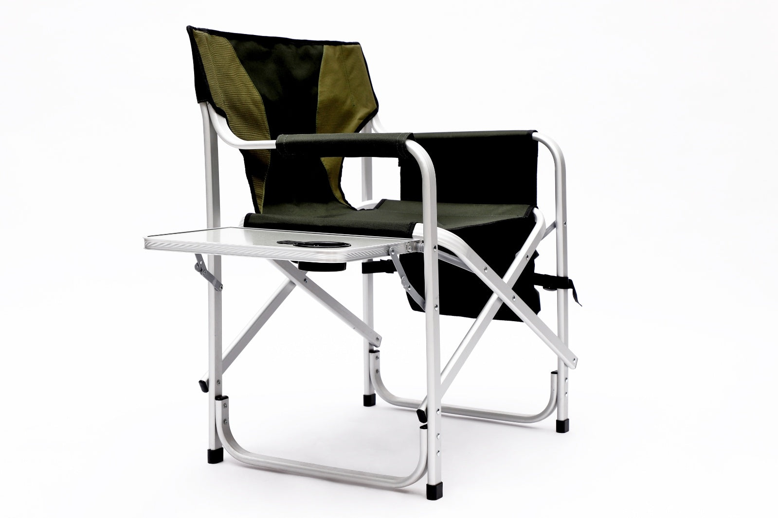 Oversized Padded Folding Chair with Side Table & Storage – Lightweight Aluminum Frame with Drink Tray and Organizer Pockets
